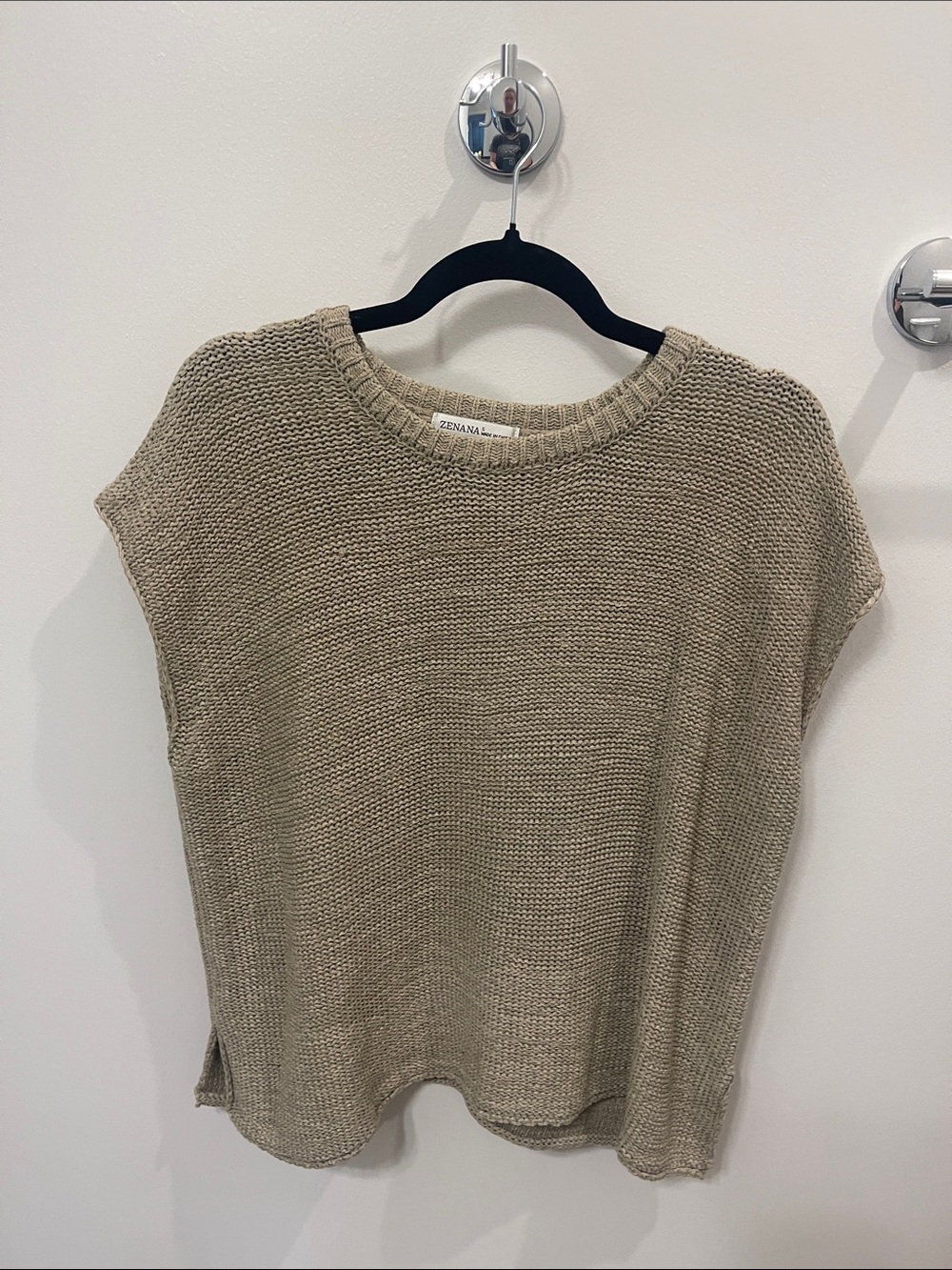Zenana Outfitters Taupe Knit Scoop-Neck Short Sleeve Sweater